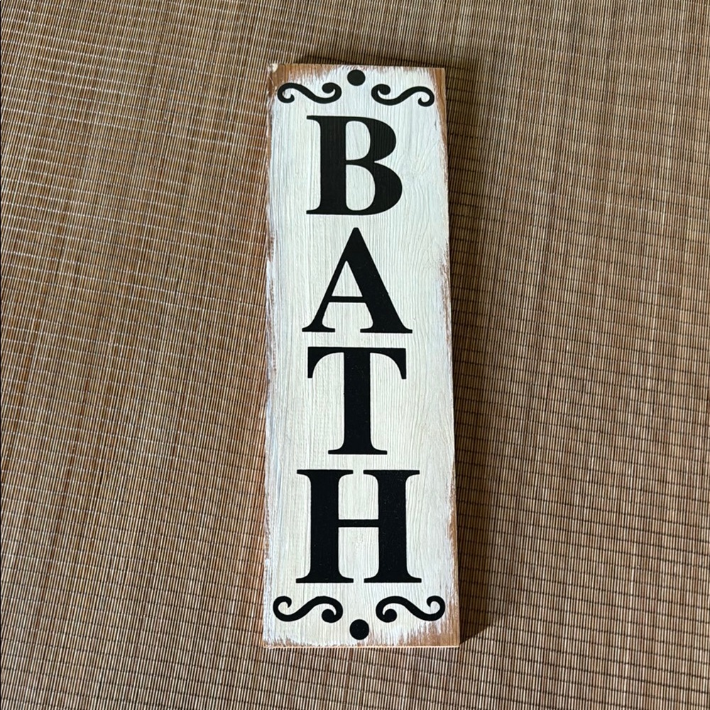 Rustic Creamy Off-White and Black Bath Sign
